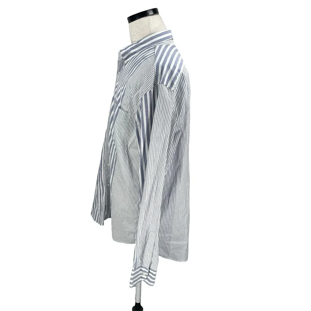 J‎ Crew Broken In Oxford Slim Organic Cotton Blue Stripe Button Shirt Men XXL